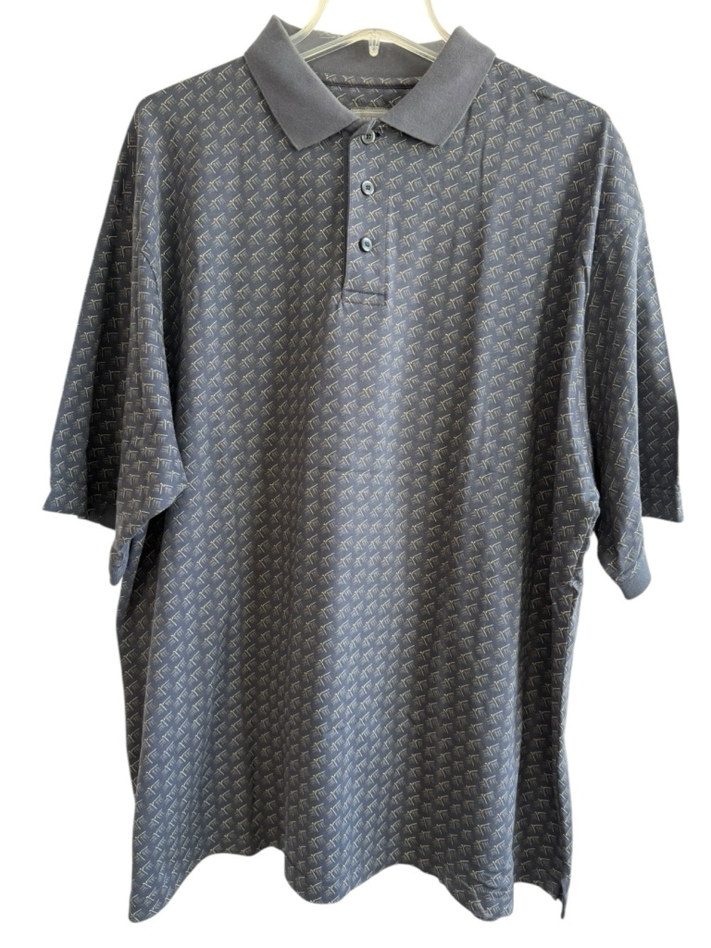 Haggar gray golf Shirt with Gold and White Golf Motif short sleeve collar XXL